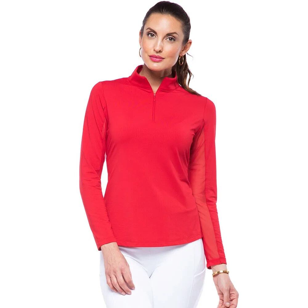 IBKUL Women's Long Sleeve 1/4 Zip Mock Neck Top Red NWT Sz MED